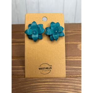Genuine Leather Flower Earrings Bright Blue Pansy Post Earrings NEW!  FAST SHIP